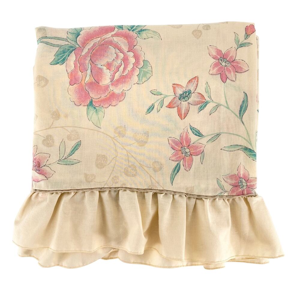 70s Cottagecore Floral Ruffle Sheet 1970s Vintage Full Flat Lady Pepperell